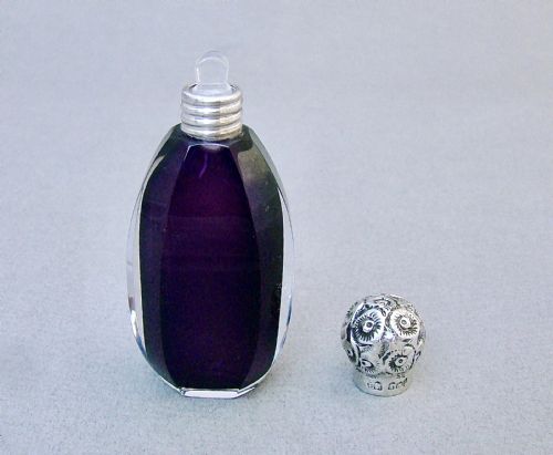 fig 1. EXQUISITE EDWARDIAN SILVER AND AMETHYST GLASS SCENT BOTTLE BY CHARLES MAY, BIRMINGHAM 1901