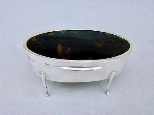 George V Silver Mounted Large Size Tortoiseshell Jewellery Box by Horton & Allday, Birmingham 1918
