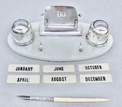 fig 2. FABULOUS ART DECO SILVER DESK INKSTAND & PERPETUAL CALENDAR BY THE WILMOT MANUFACTURING CO, BIRMINGHAM 1923