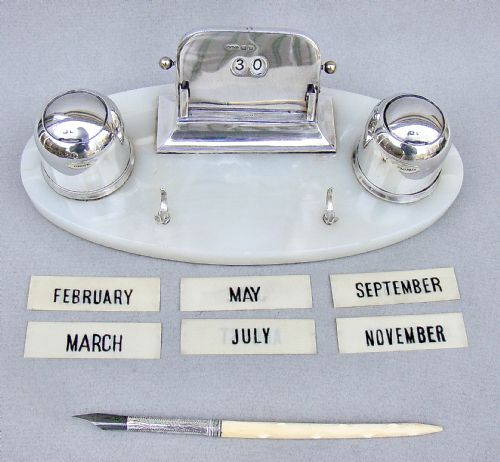 fig 3. FABULOUS ART DECO SILVER DESK INKSTAND & PERPETUAL CALENDAR BY THE WILMOT MANUFACTURING CO, BIRMINGHAM 1923