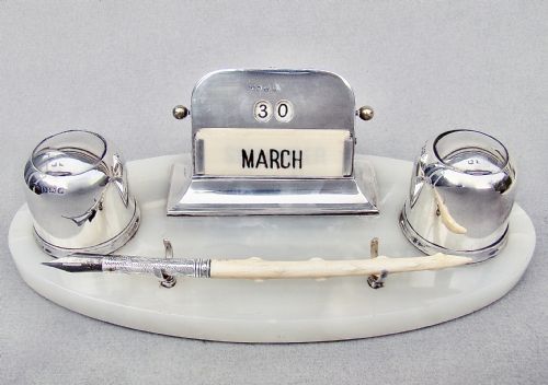 Fabulous Art Deco Silver Desk Inkstand & Perpetual Calendar by the Wilmot Manufacturing Co, Birmingham 1923