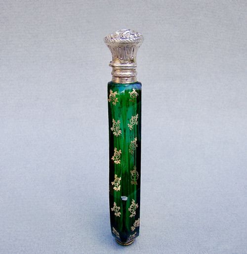 fig 2. EXQUISITE 19TH C. FRENCH SILVER GILT & GREEN GLASS SCENT BOTTLE, CIRCA 1860
