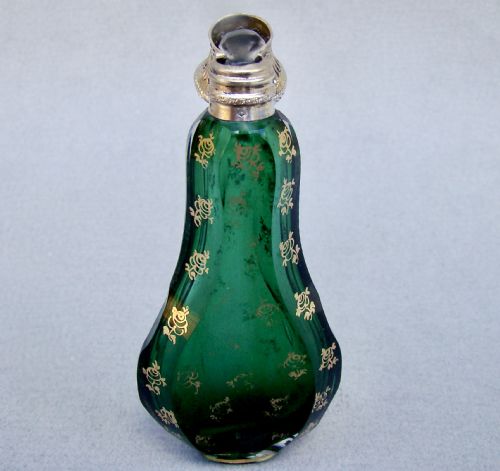 fig 3. EXQUISITE 19TH C. FRENCH SILVER GILT & GREEN GLASS SCENT BOTTLE, CIRCA 1860