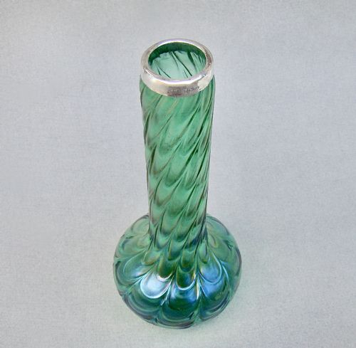 fig 1. ART NOUVEAU SILVER MOUNTED KRALIK IRIDESCENT GLASS VASE, LONDON 1903