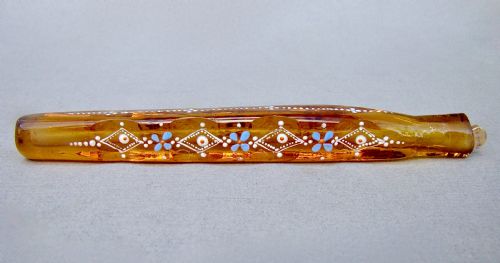 Delightful Oxford Lavender "Attar" Enamelled Amber Scent Bottle, Circa 1850
