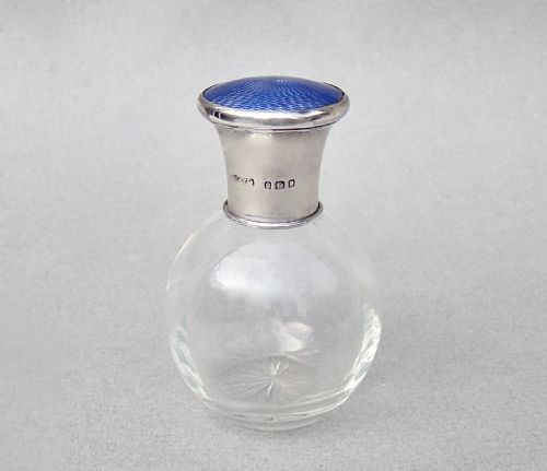 fig 1. DELIGHTFUL ART DECO SILVER & GUILLOCHE ENAMEL SCENT BOTTLE BY WOLFSKY & CO, LONDON 1929
