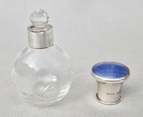 fig 3. DELIGHTFUL ART DECO SILVER & GUILLOCHE ENAMEL SCENT BOTTLE BY WOLFSKY & CO, LONDON 1929