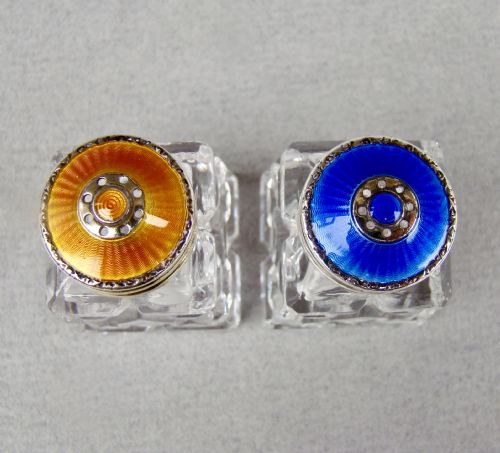fig 1. PAIR OF NORWEGIAN ART DECO SILVER AND ENAMEL SALTS, CIRCA 1930