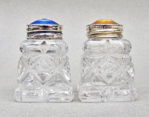 fig 2. PAIR OF NORWEGIAN ART DECO SILVER AND ENAMEL SALTS, CIRCA 1930