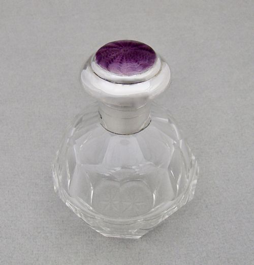 GEORGE V SILVER GUILLOCHE ENAMEL SCENT BOTTLE BY JAMES DEAKIN SONS CHESTER 1913 - ADDITIONAL PHOTO 1