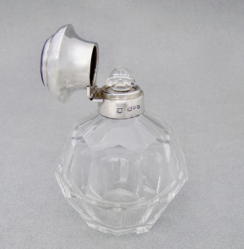 GEORGE V SILVER GUILLOCHE ENAMEL SCENT BOTTLE BY JAMES DEAKIN SONS CHESTER 1913 - ADDITIONAL PHOTO 3