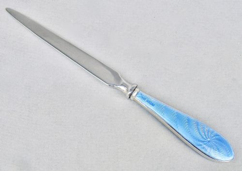 Art Deco Silver & Enamel Handled Letter Opener by W.i. Broadway & Co Birmingham 1929
