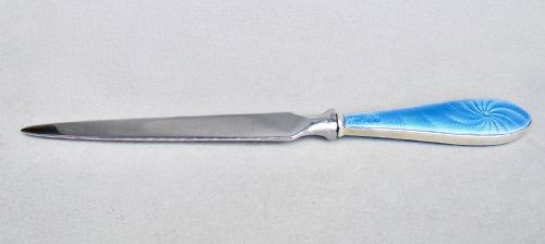 fig 1. ART DECO SILVER & ENAMEL HANDLED LETTER OPENER BY W.I. BROADWAY & CO BIRMINGHAM 1929
