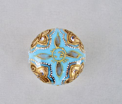 fig 2. DELIGHTFUL MOSER TURQUOISE OPALINE AND GILT GLASS ROUGE POT, CIRCA 1890