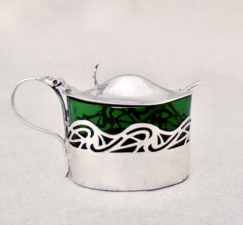 fig 2. EXQUISITE ART NOUVEAU SILVER SMALL MUSTARD POT BY WILLIAM HENRY SPARROW, BIRMINGHAM 1905