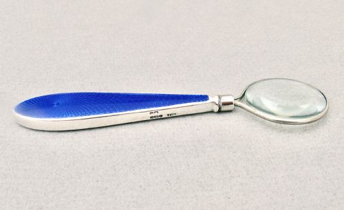 SMALL ART DECO SILVER GUILLOCHE ENAMEL MAGNIFYING GLASS BY BROADWAY CO BIRMINGHAM 1931 - ADDITIONAL PHOTO 3