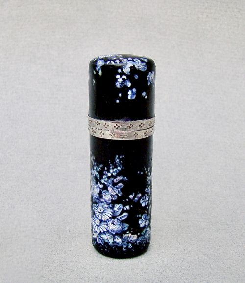 Rare 19th Century French Silver Mounted Limoges Enamel Scent Bottle, Circa 1880