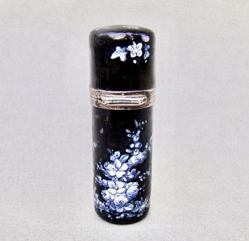 fig 2. RARE 19TH CENTURY FRENCH SILVER MOUNTED LIMOGES ENAMEL SCENT BOTTLE, CIRCA 1880