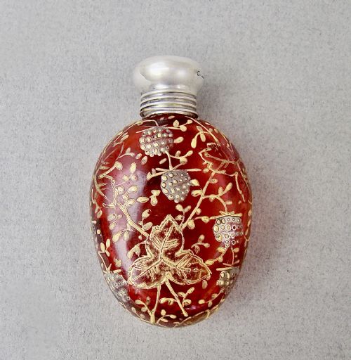 Victorian Silver Mounted Moser Cranberry Glass Small Scent Bottle, by G Walton, Birmingham 1876