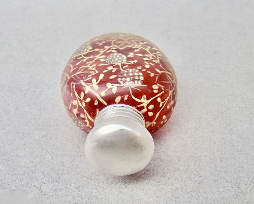 fig 2. VICTORIAN SILVER MOUNTED MOSER CRANBERRY GLASS SMALL SCENT BOTTLE, BY G WALTON, BIRMINGHAM 1876