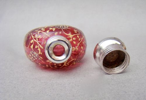 fig 3. VICTORIAN SILVER MOUNTED MOSER CRANBERRY GLASS SMALL SCENT BOTTLE, BY G WALTON, BIRMINGHAM 1876