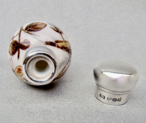 fig 4. EXQUISITE VICTORIAN SILVER & PORCELAIN EGG SCENT BOTTLE BY CHARLES MAY, BIRMINGHAM 1896