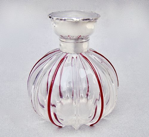 ART DECO SILVER TRAILED GLASS SCENT BOTTLE BY THE ADIE BROTHERS BIRMINGHAM 1923 - ADDITIONAL PHOTO 4