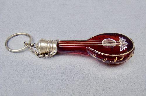 Rare 19th C. French Moser Glass "Mandolin" Chatelaine Scent Bottle, Circa 1870