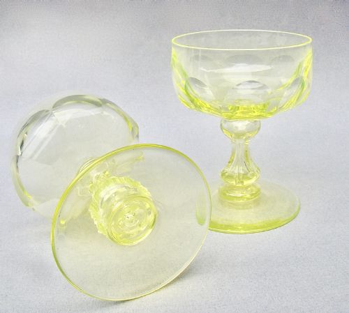 fig 2. RARE PAIR OF VICTORIAN URANIUM GLASS CHAMPAGNE GLASSES, CIRCA 1890