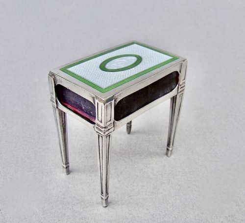 fig 3. VERY RARE SILVER AND GUILLOCHE ENAMEL NOVELTY MATCHBOX HOLDER BY LEVI & SALAMAN, BIRMINGHAM 1911
