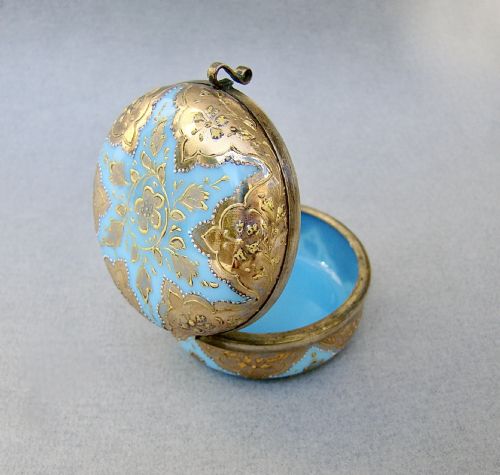 fig 2. UNUSUAL 19TH C. MOSER OPALINE & GILT GLASS TRINKET BOX, CIRCA 1860