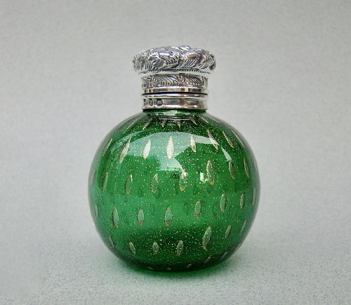 Victorian Silver Mounted Murano Glass Scent Bottle by the Mousley Brothers, Birmingham 1898