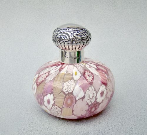 fig 1. DELIGHTFUL VICTORIAN SILVER MOUNTED MILLEFIORI GLASS SCENT BOTTLE, BIRMINGHAM 1899