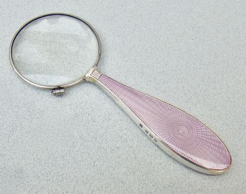 fig 3. ART DECO SILVER & GUILLOCHE ENAMEL MAGNIFYING GLASS BY THE ADIE BROTHERS, BIRMINGHAM 1937