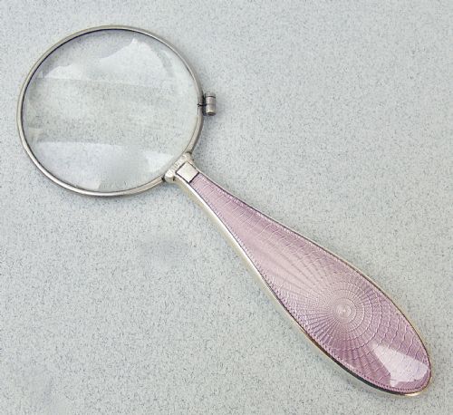 fig 1. ART DECO SILVER & GUILLOCHE ENAMEL MAGNIFYING GLASS BY THE ADIE BROTHERS, BIRMINGHAM 1937