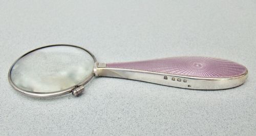 fig 2. ART DECO SILVER & GUILLOCHE ENAMEL MAGNIFYING GLASS BY THE ADIE BROTHERS, BIRMINGHAM 1937