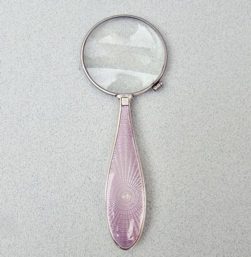 Art Deco Silver & Guilloche Enamel Magnifying Glass by the Adie Brothers, Birmingham 1937
