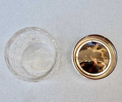 fig 3. EXQUISITE EDWARDIAN SILVER & TORTOISESHELL CUT GLASS VANITY JAR, LONDON 1910