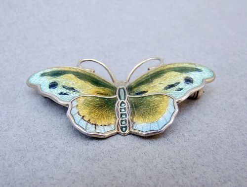 fig 1. FABULOUS SCANDINAVIAN GUILLOCHE ENAMEL & STERLING SILVER BUTTERFLY BROOCH, C 1950