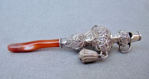 fig 1. EXQUISITE VICTORIAN SILVER & CORAL BABY RATTLE BY CRISFORD & NORRIS, BIRMINGHAM 1900
