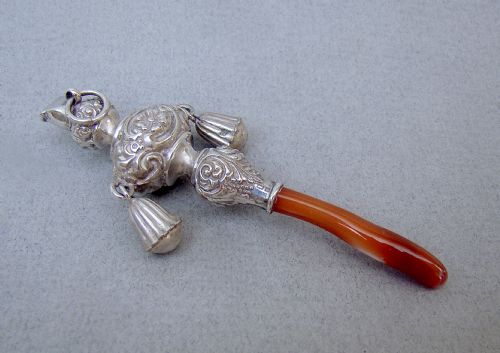 fig 2. EXQUISITE VICTORIAN SILVER & CORAL BABY RATTLE BY CRISFORD & NORRIS, BIRMINGHAM 1900