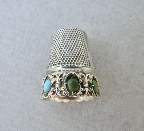 EXQUISITE 19TH C FRENCH SILVER STONE SET THIMBLE IN ORMULU CHATELAINE CASE - ADDITIONAL PHOTO 2