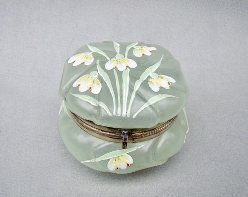Art Nouveau French Enamelled Glass Trinket Box, Circa 1900