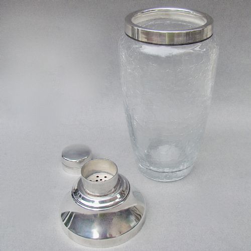 FABULOUS FRENCH ART DECO SILVER PLATED CRACKLE GLASS COCKTAIL SHAKER CIRCA 1930 - ADDITIONAL PHOTO 1