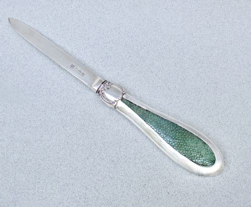 ART DECO SILVER & SHAGREEN LETTER OPENER BY THE BARKER BROTHERS LTD, BIRMINGHAM 1932