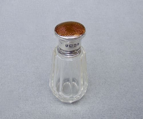 ART DECO SILVER AND ENAMELLED GLASS SCENT BOTTLE BY HENRY PERKINS LONDON 1935