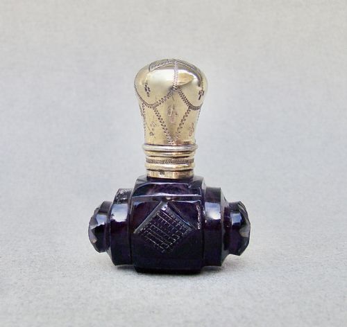 Rare 19th C. French Silver Gilt Miniature Amethyst Glass Scent Bottle, Circa 1880