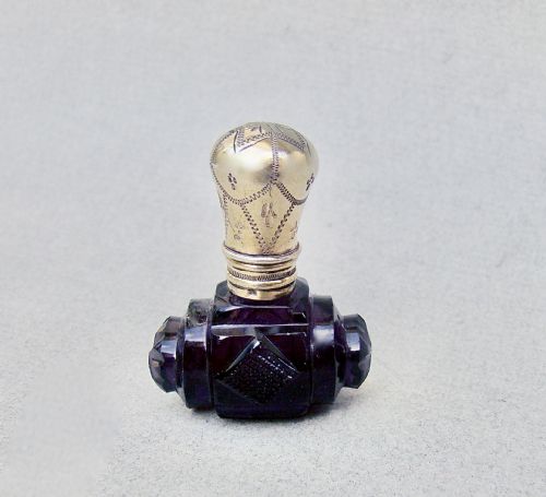 fig 1. RARE 19TH C. FRENCH SILVER GILT MINIATURE AMETHYST GLASS SCENT BOTTLE, CIRCA 1880
