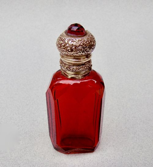 19TH C FRENCH RUBY GLASS ORMULU SCENT BOTTLE CIRCA 1890