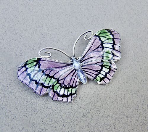 Fabulous Large Art Nouveau Silver & Guilloche Enamel Butterfly Brooch by John Atkins, Circa 1910